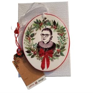 Prima design Ruth Bader Ginsburg Memorial oval Ceramic Christmas ornament NWT